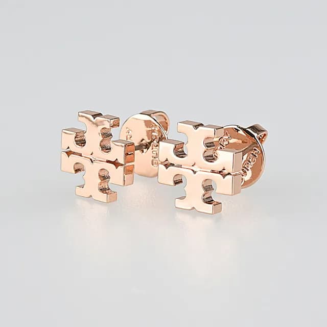 【TORY BURCH】TORY BURCH Kira 雙T字母LOGO縷空穿式耳環(玫瑰金)