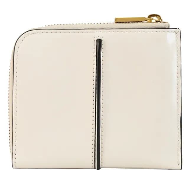 【TOD’S】TODS T Timeless 金屬T LOGO小牛皮L型拉鍊鈔票零錢包(白)