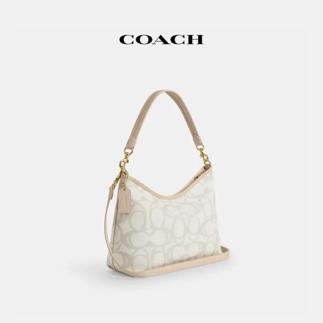 【COACH】蔻馳官方直營 LAUREL經典Logo SKETCH圖案單肩手袋-IM/象牙白色(CBH87)