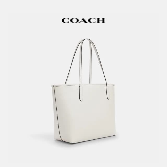 【COACH】蔻馳官方直營 CITY托特包 托特手袋COACH文字圖案-IM/粉筆白色 混合色(CBS70)