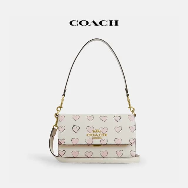 【COACH】蔻馳官方直營 BRYNN愛心印花單肩手袋-IM/粉筆白色 混合色(CBS76)