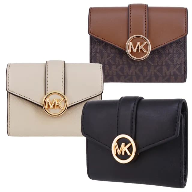 【Michael Kors】CARMEN系列 大金LOGO 三折 零錢袋 短夾(多色任選)