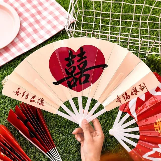 【Dagebeno荷生活】婚禮賀詞情侶拍照七折扇 暖心祝福話語婚禮小物可折疊隨身扇(6入)