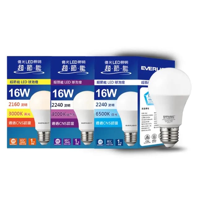 【Everlight 億光】10入組 16W 超節能高效環保LED燈泡(白光/黃光/自然光)