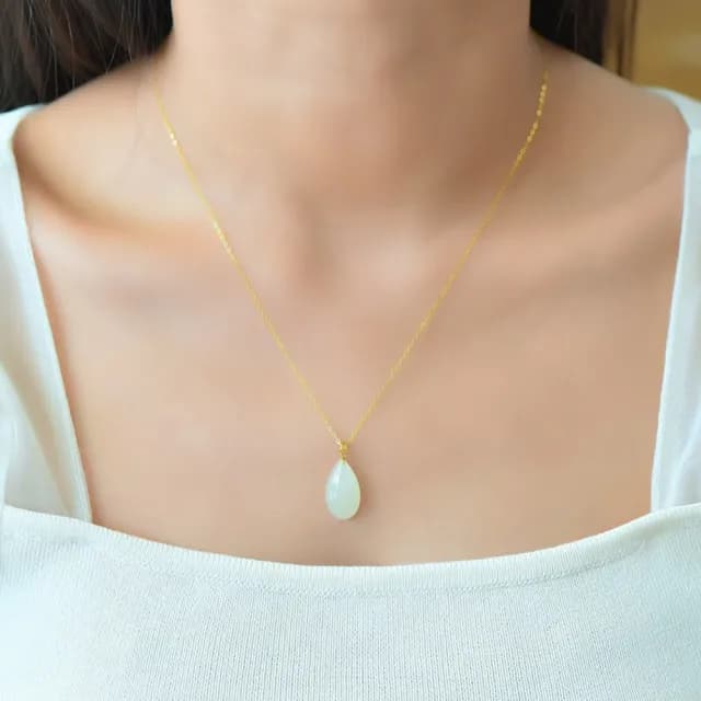 【MoonDy】飾品 項鍊 女生項鍊 和田玉 玉項鍊 水滴項鍊 天然玉石 18K金 抗敏感項鍊 首飾 吊墜項鍊 銀鍊