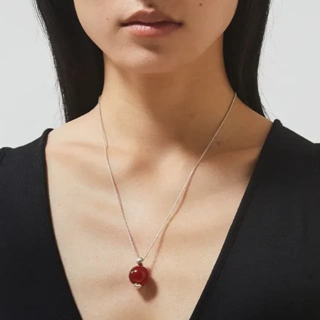 【MoonDy】瑪瑙項鍊 單珠項鍊 飾品 頸鍊 鎖骨練 新中式項鍊 女生項鍊 紅瑪瑙 高級感 圓珠項鍊 紅瑪瑙