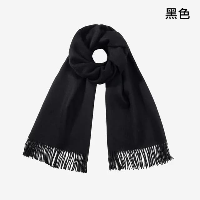 【VEDINA】100%純羊毛超大披肩圍巾 素色純色 70*200 cm(灰黑卡其棕咖啡色/保暖流蘇設計/男女披巾圍脖)