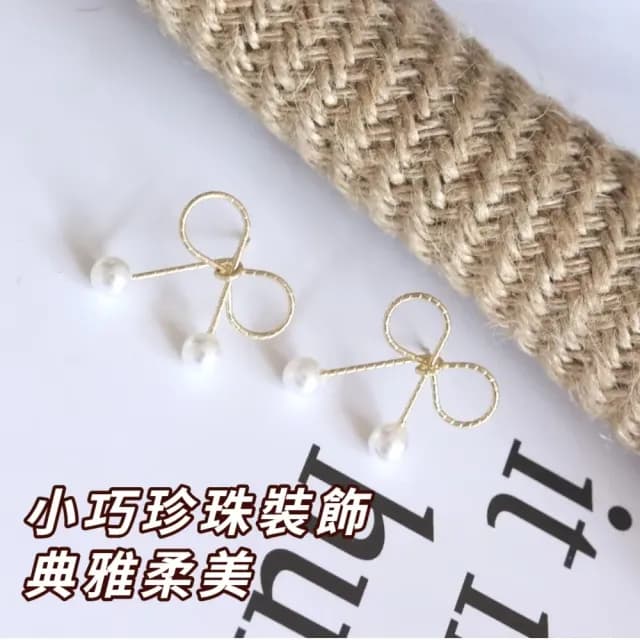 【文青少女】金線蝴蝶結珍珠耳環1對(扭結 鏤空 耳墜 飾品 耳針 耳釘 首飾 垂墜耳環 情人節 送禮物)