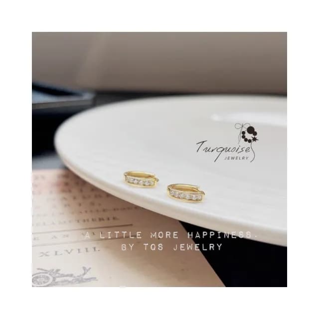 【Turquoise Jewelry】現貨~S925純銀簡約金色鋯石迷你圈圈耳環(送禮/歐美風/韓系飾品)