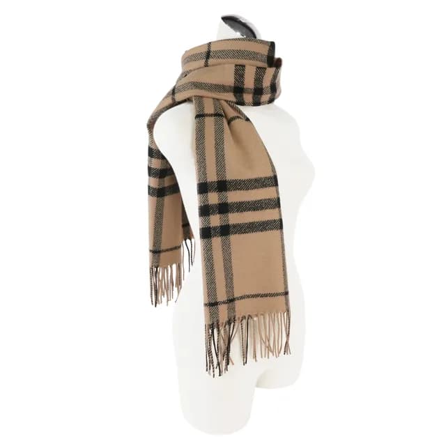 【BURBERRY 巴寶莉】大格紋寬版羊毛長圍巾(駝色)