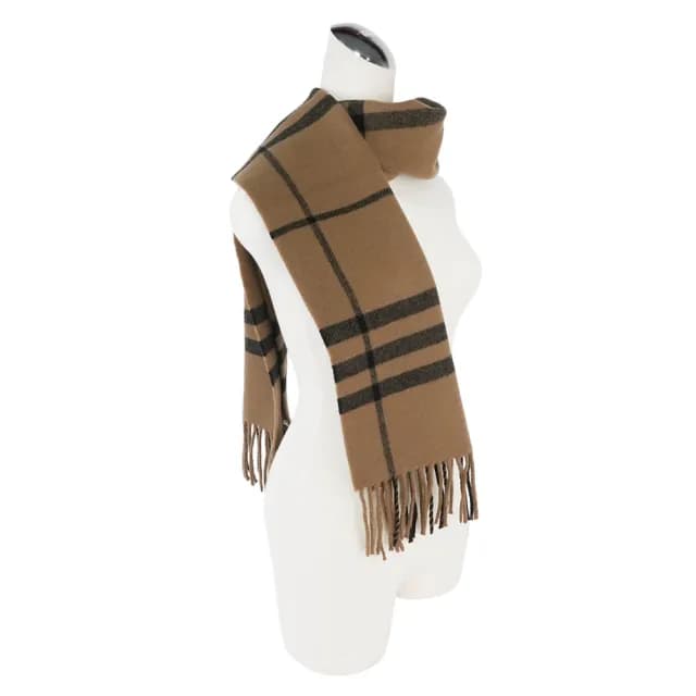 【BURBERRY 巴寶莉】經典格紋純羊毛圍巾(奶茶色)
