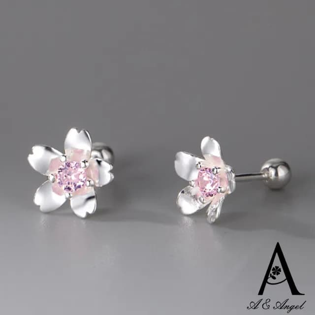 【ANGEL】櫻花浪漫典雅淑女簡約螺絲帽耳針耳環(銀色2款可選)