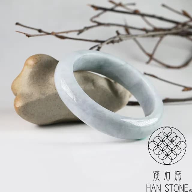 【漢石齋】情人節禮物 天然翡翠A貨 手鐲玉鐲 淺紫羅蘭種飄花(手圍17.7/版寬14.4mm)