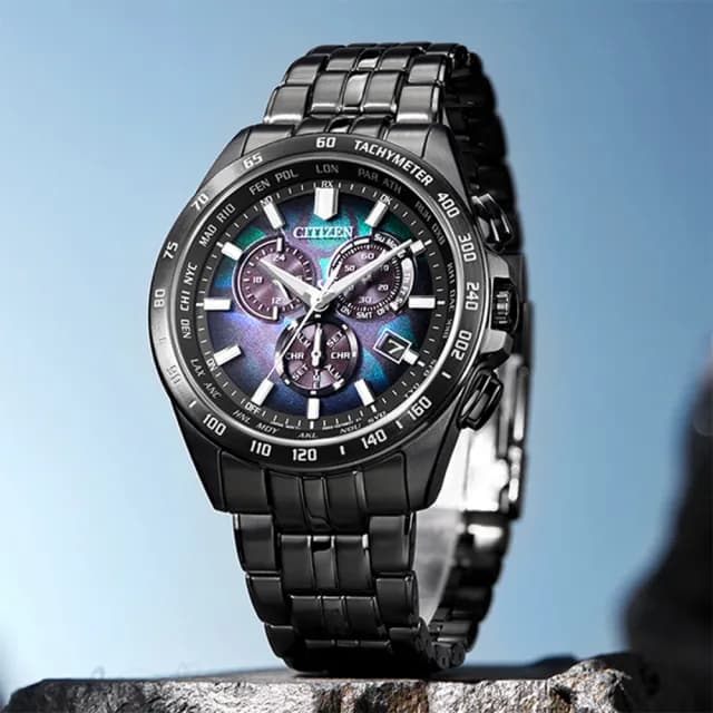 【CITIZEN 星辰】100週年限量宇宙幻彩 光動能電波手錶 七夕 情人節禮物(CB5878-56E)