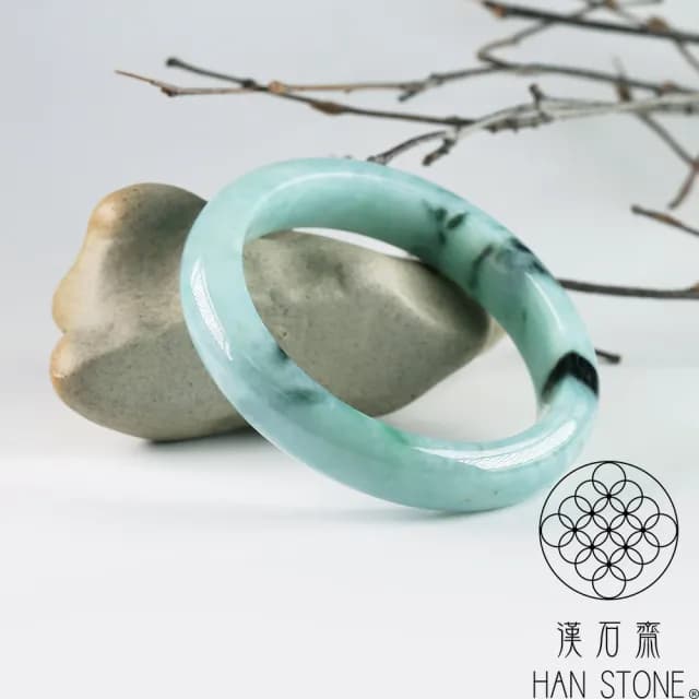 【漢石齋】情人節禮物 天然翡翠A貨 手鐲玉鐲 飄花種 福 利 品(手圍18.6/版寬13.6mm)