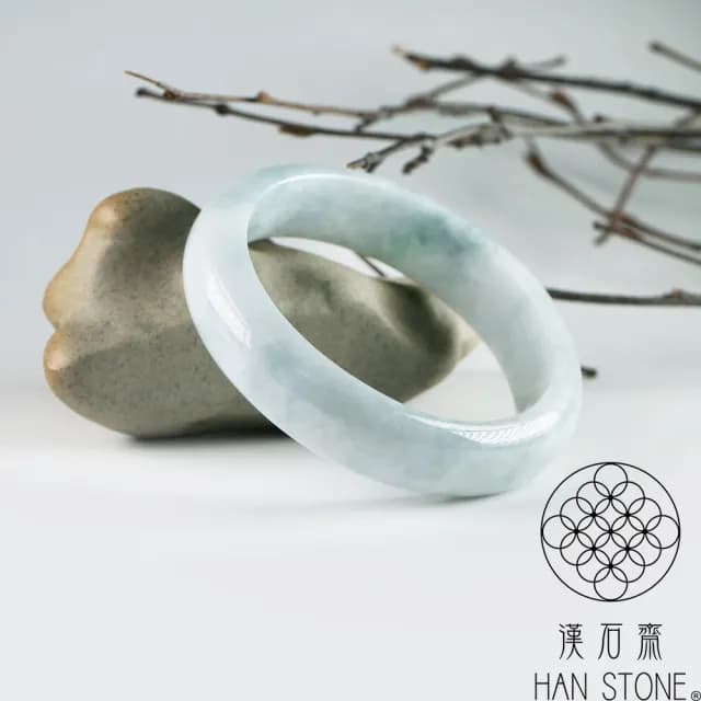 【漢石齋】情人節禮物 天然翡翠A貨 手鐲玉鐲 飄花種 福 利 品(手圍18.6/版寬15.7mm)
