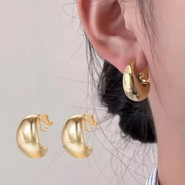 【光影水滴】法式立體曲面無耳洞耳環(光澤感 耳夾式 無耳洞耳夾 金屬耳飾 滴狀 簡約設計 日常百搭)