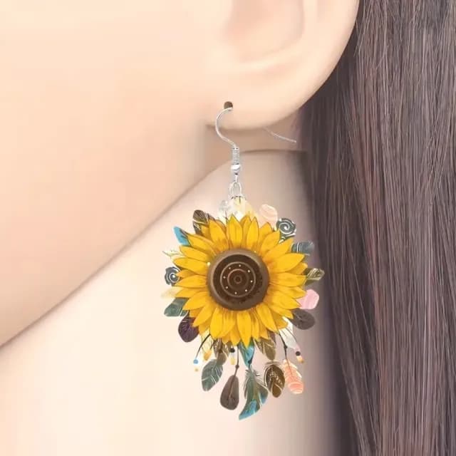 【文藝氣質】復古向日葵造型耳環(壓克力 百搭 耳釘 耳針 耳飾 飾品 女生)