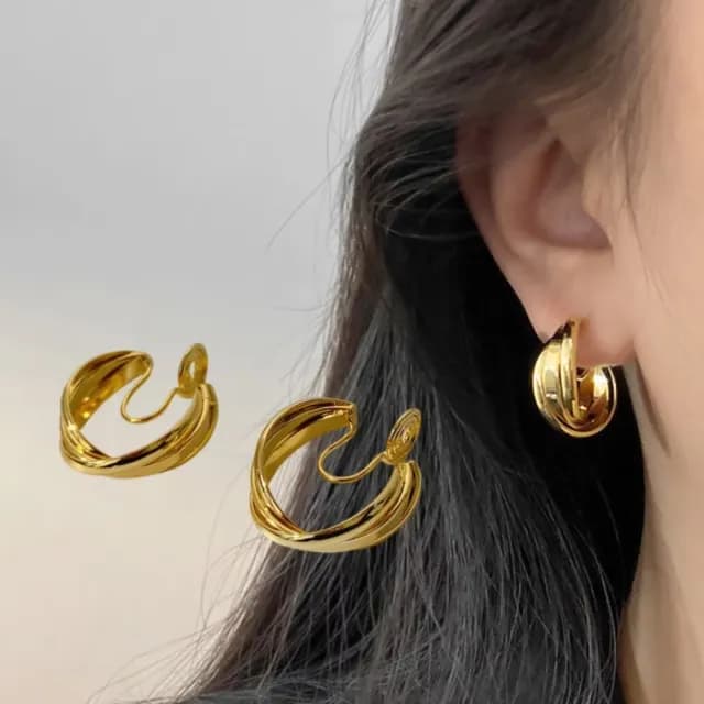 【質感配件】日系霧面扭結感金屬圈圈耳夾(無耳洞 夾式 耳環 耳飾 厚圈 金屬感 復古 約會 日常)