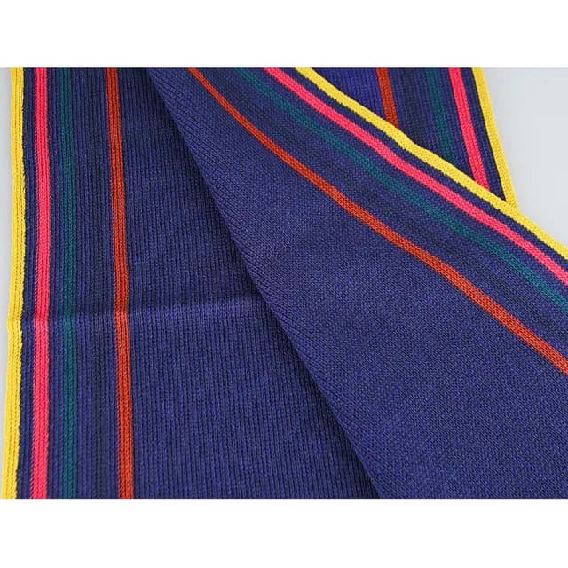 【Paul Smith】PAUL SMITH藍色電繡字LOGO羊毛條紋圖案披肩/圍巾(海軍藍x多色)
