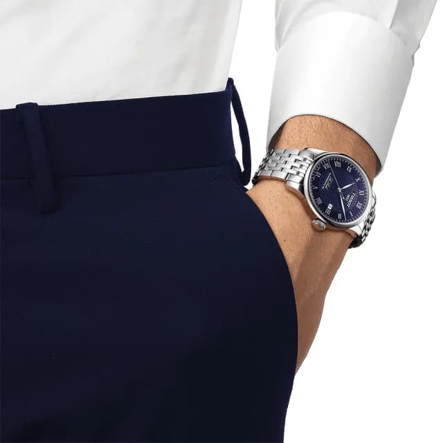 【TISSOT 天梭】Le Locle 力洛克80小時動力儲存機械錶-藍/39mm 七夕 情人節禮物(T0064071104300)