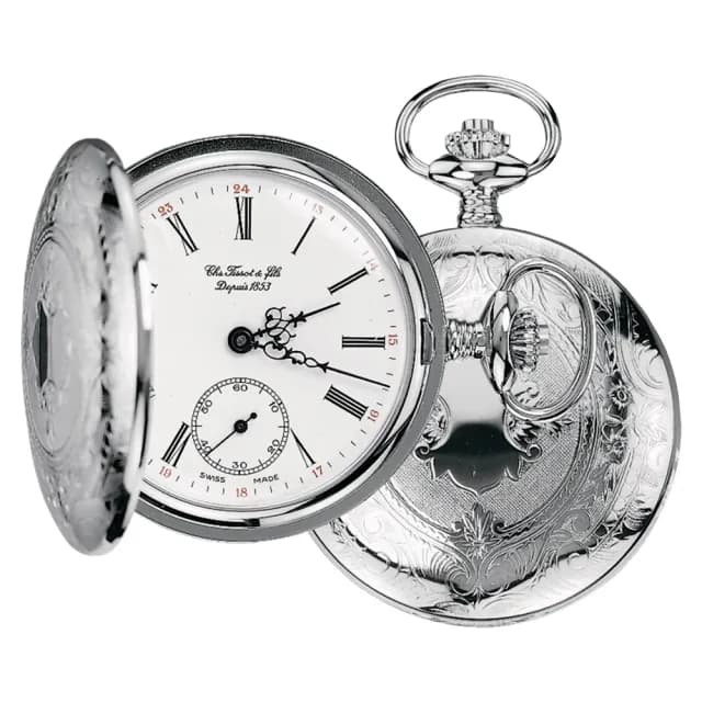 【TISSOT 天梭】小秒針手上鍊懷錶 附鍊 -銀x白/49.55mm 520禮物 送禮(T83640113)