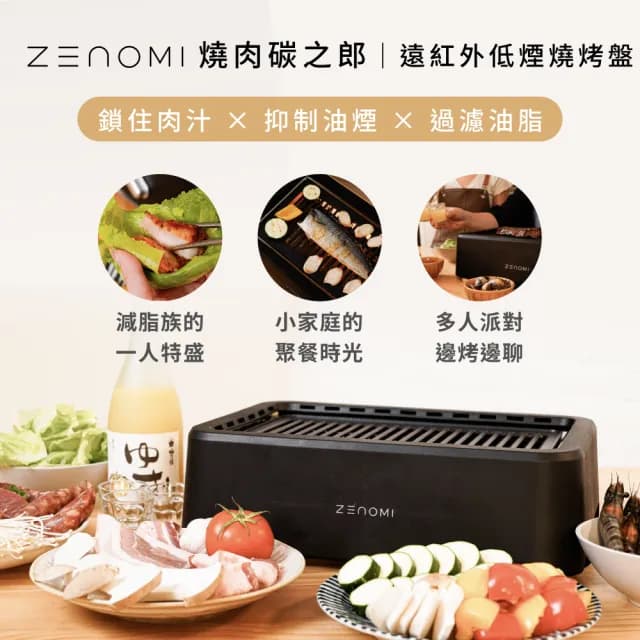 【ZENOMI】燒肉碳之郎｜遠紅外低煙燒烤盤(小家庭/中秋必備烤肉/抑制油煙/鎖住肉汁)