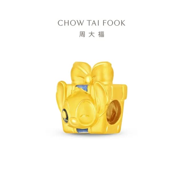 【周大福】迪士尼經典系列 史迪奇禮物盒吊墜黃金串珠