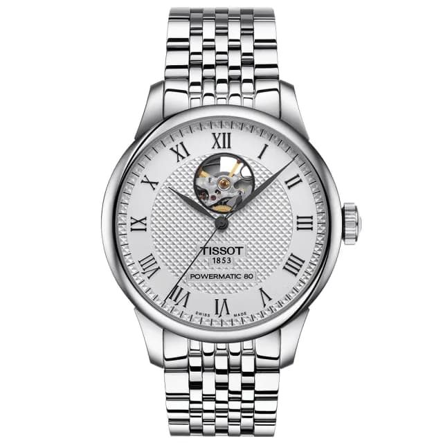 【TISSOT 天梭】Le Locle 80小時動力儲存開芯鏤空機械錶-銀 七夕 情人節禮物(T0064071103302)