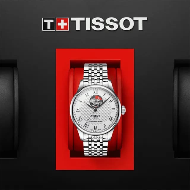 【TISSOT 天梭】Le Locle 80小時動力儲存開芯鏤空機械錶-銀 七夕 情人節禮物(T0064071103302)