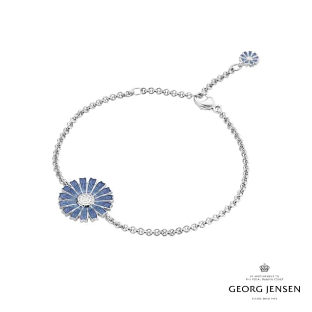 【Georg Jensen 官方旗艦店】DAISY 手鏈 - 線上獨賣款(純銀電鍍銠 藍瓷琺瑯)