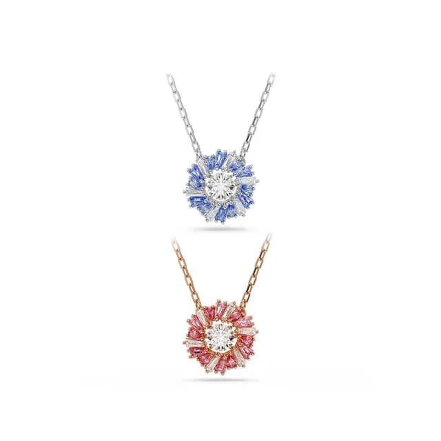 【SWAROVSKI 施華洛世奇】Idyllia 鏈墜 混合式切割 花朵 藍色/粉紅色(2色任選_情人節禮物)