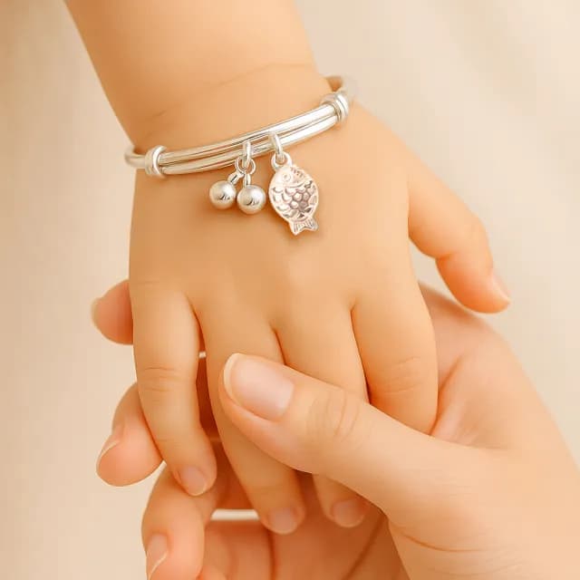 【珠兒綠】999純銀 魚躍龍門兒童搖鈴手鐲 純銀手鐲 開運 純銀手鐲手環 兒童尺寸 彌月禮物(附高級禮盒禮袋)