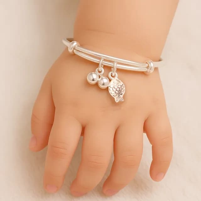 【珠兒綠】999純銀 魚躍龍門嬰兒搖鈴手鐲 嬰兒手鐲 開運 純銀手鐲手鍊 嬰兒尺寸 彌月禮物(附高級禮盒禮袋)