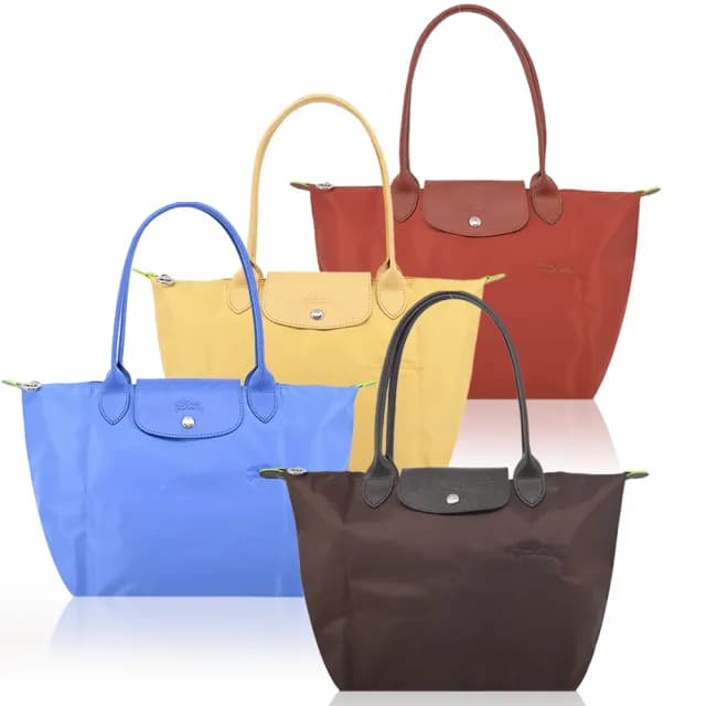 【LONGCHAMP】LE PLIAGE GREEN系列刺繡長把再生尼龍摺疊水餃包(中/多色選)