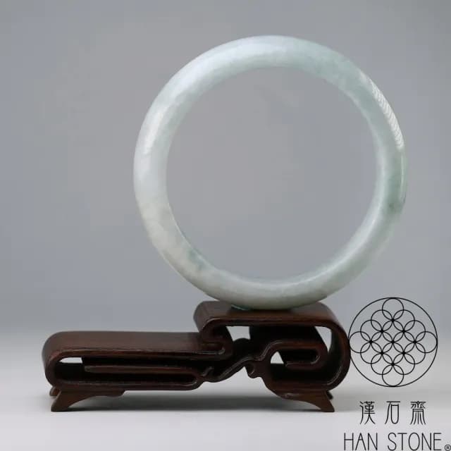 【漢石齋】情人節禮物 天然翡翠A貨 手鐲玉鐲 飄花種 福 利 品(手圍18.2/版寬14.3mm)