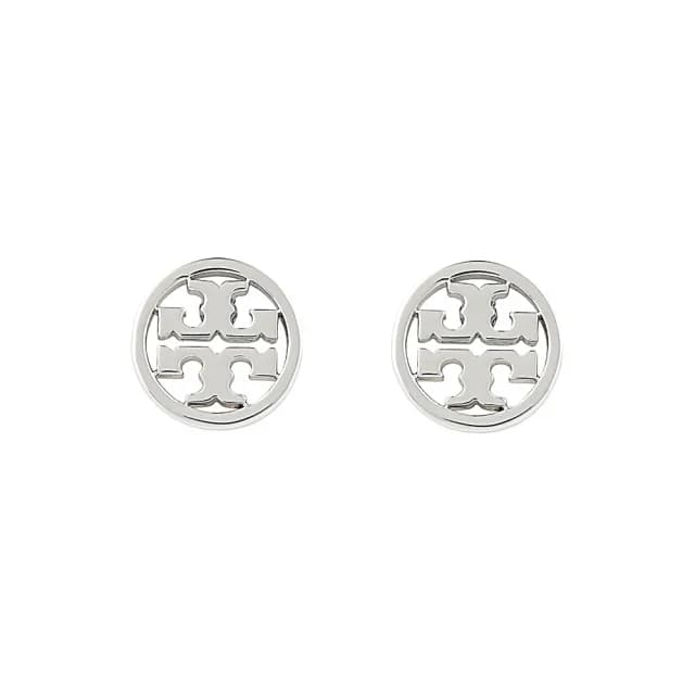 【TORY BURCH】TORY BURCH T字電鍍LOGO圓形中空針式耳環(銀)