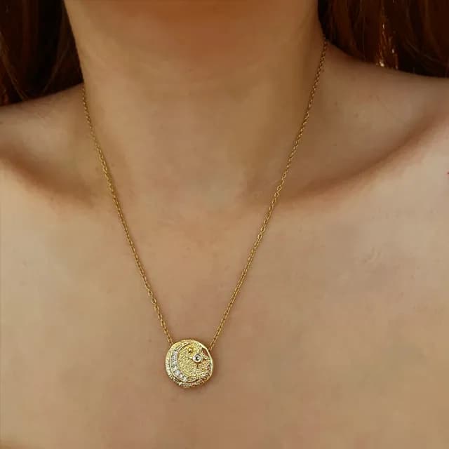 【CReAM】Yedda歐美吊牌太陽月亮鑲鑽女項鍊鍍18K金色(生日 禮物 送禮 禮盒)