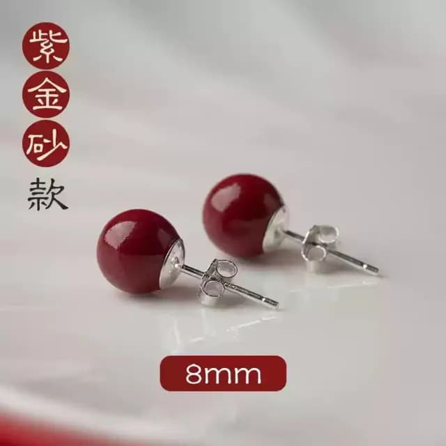 【時尚巴黎】現貨+預購 硃砂耳環925純銀耳針(轉運除穢淨化招財開運輕奢紅色原礦紫金砂74lh10)