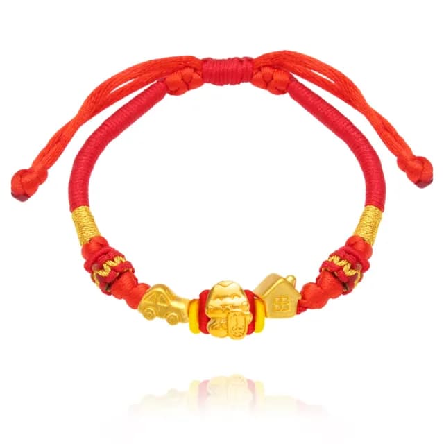 【童樂繪金飾】雙11 蛇麼都有-有車有房 兒童紅繩手鍊 約重0.13錢±0.03(滿月禮  彌月禮 黃金999)