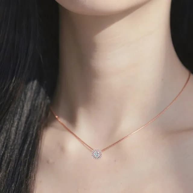 【Luster】情人節禮物!30分 D/VS 光環 培育鑽 玫瑰金 純銀 項鍊(光環圍繞主鑽閃耀精緻質感)