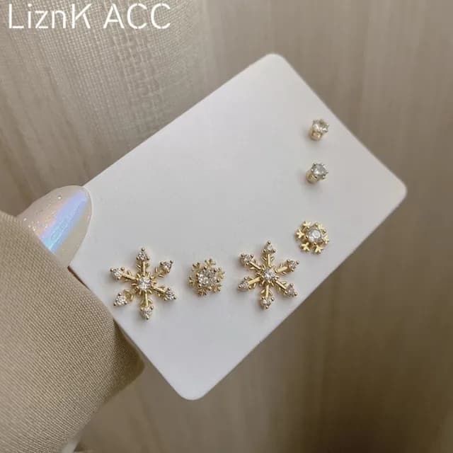 【BBHONEY】韓風精緻輕奢鑲鑽雪花 耳環多件組(韓風飾品)