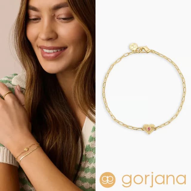 【GORJANA】粉紅碧璽 愛心幸運手鍊 10月誕生石手鍊 紀念日/生日禮物 簡約百搭(開運手鍊)