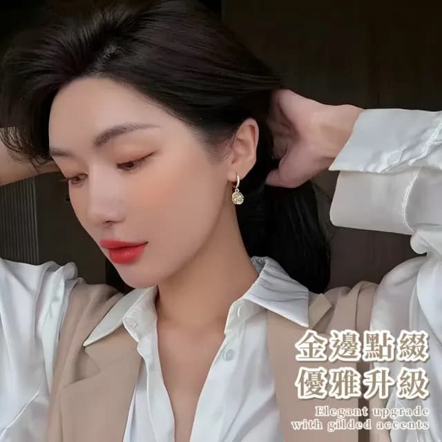 【精緻設計】貴氣金邊貓眼石球球耳環(金色 垂墜耳環 吊墜耳飾 幾何耳圈 優雅 氣質 耳釘)