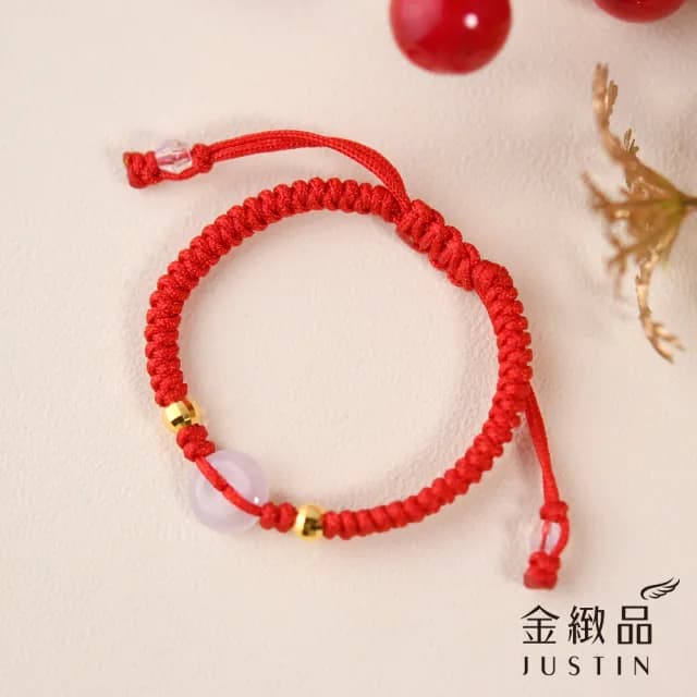 【金緻品】黃金兒禮 平安玉喜 紅繩手鍊 0.07錢(寶寶金飾 平安扣 如意環 彌月禮盒 金玉滿堂 新生兒送禮)