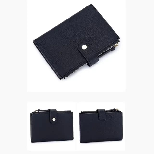 【日系單品】雙11 百搭真皮多卡位短款皮夾(牛皮短夾 零錢包 票卡夾 禮物 黑色)