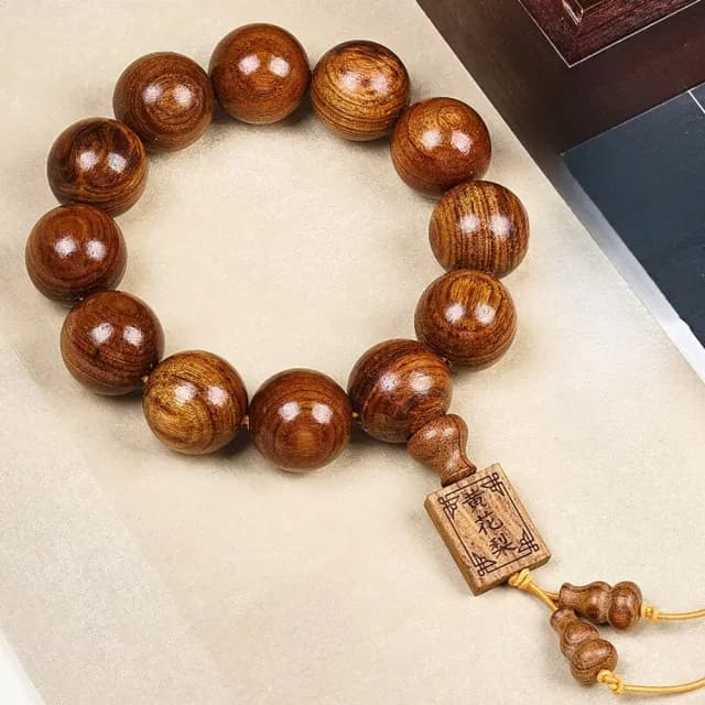 【光澤油潤】黃花梨20mm12顆佛珠手串(木質 手鍊 手珠 念珠 飾品 手環 開運招財 避邪 盤玩 把玩 佛教)
