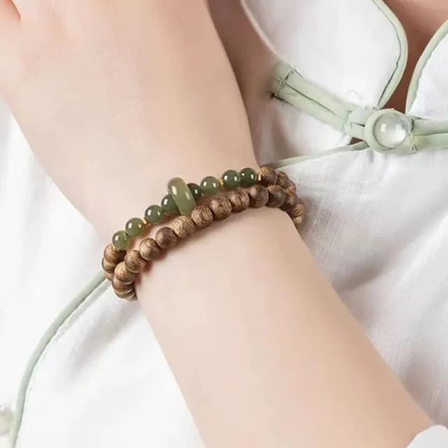 【MoonDy】飾品 手串 手鍊 沉香手串 和田玉 串珠手鍊 雙圈手串 文玩 佛珠手鍊 手珠佛珠 避