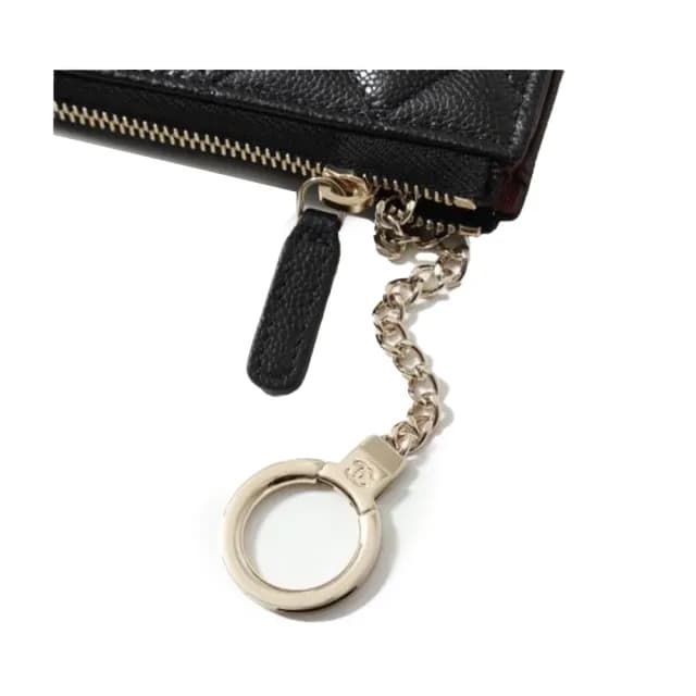 【CHANEL 香奈兒】AP0221經典LOGO菱格紋L型拉鍊鑰匙零錢包(黑色)