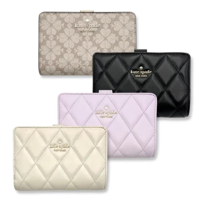 【KATE SPADE】女生 中夾 滿版LOGO / 菱格紋素面 多功能扣式 女款 皮夾(KG488 KG424)